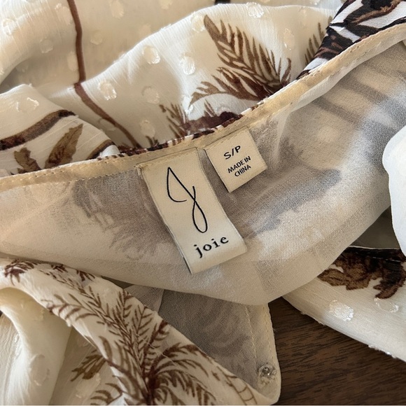 Joie Ivory and Chocolate Palm Print Blouse S - Picture 5 of 10